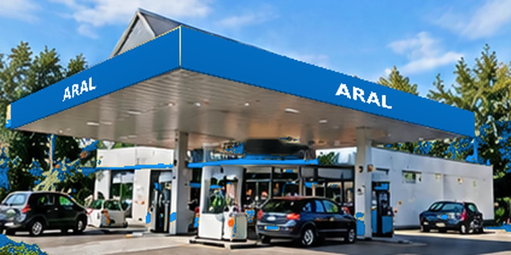 Illustratief tankstation in de stijl van ARAL; geen foto van deze vestiging