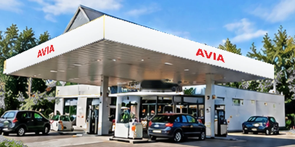Illustratief tankstation in de stijl van AVIA; geen foto van deze vestiging