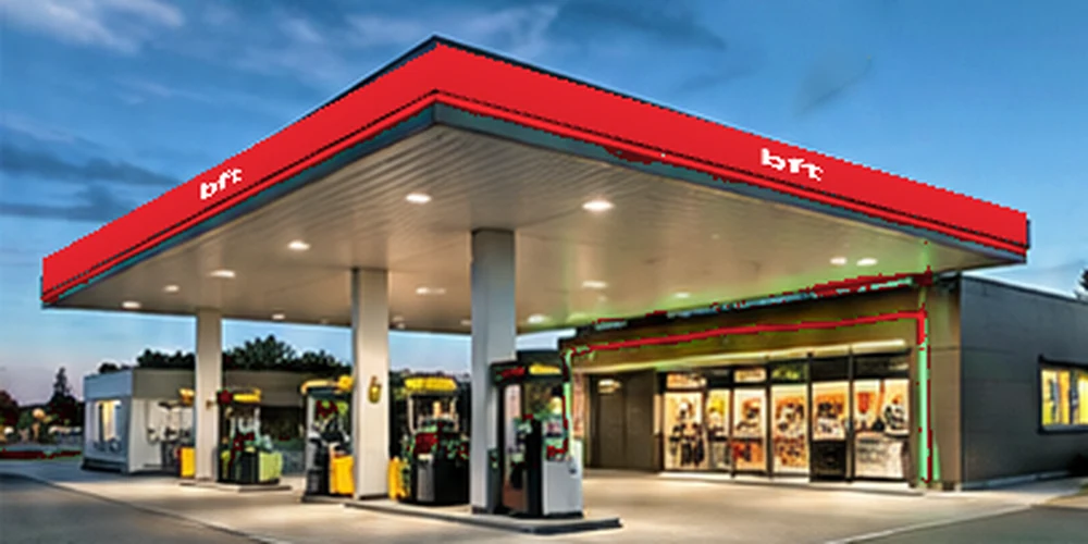 Illustratief tankstation in de stijl van bft; geen foto van deze vestiging
