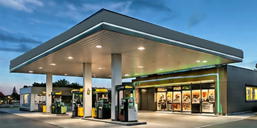 Neutraal sfeerbeeld van een tankstation zonder merklogo