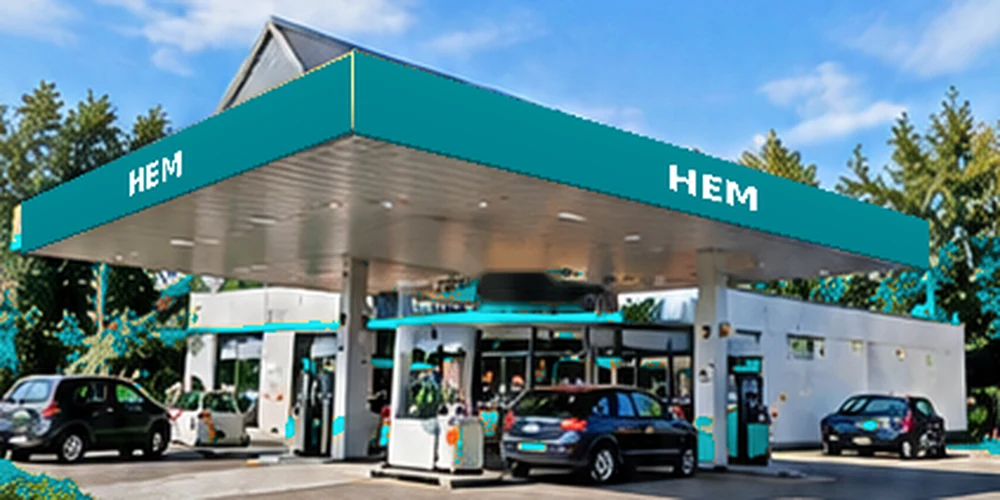 Illustratief tankstation in de stijl van HEM; geen foto van deze vestiging