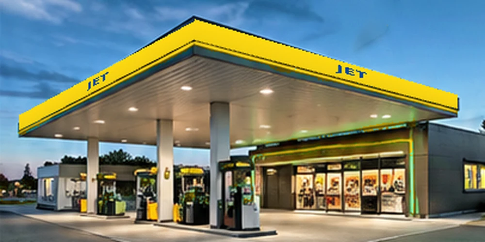 Illustratief tankstation in de stijl van JET; geen foto van deze vestiging