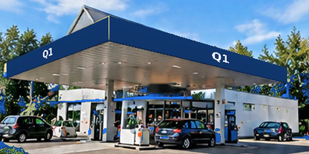 Illustratief tankstation in de stijl van Q1; geen foto van deze vestiging