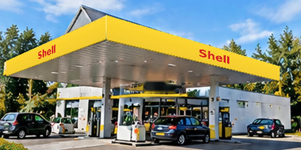 Illustratief tankstation in de stijl van Shell; geen foto van deze vestiging