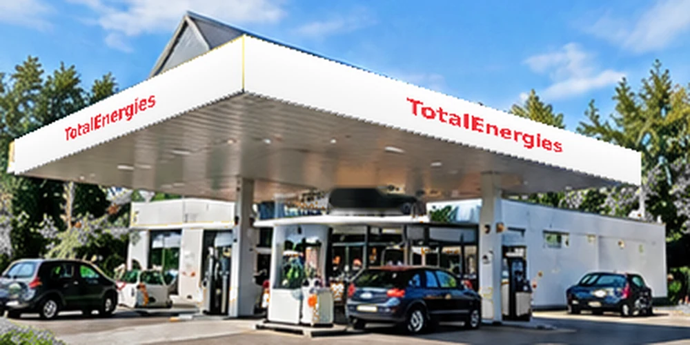 Illustratief tankstation in de stijl van TotalEnergies; geen foto van deze vestiging
